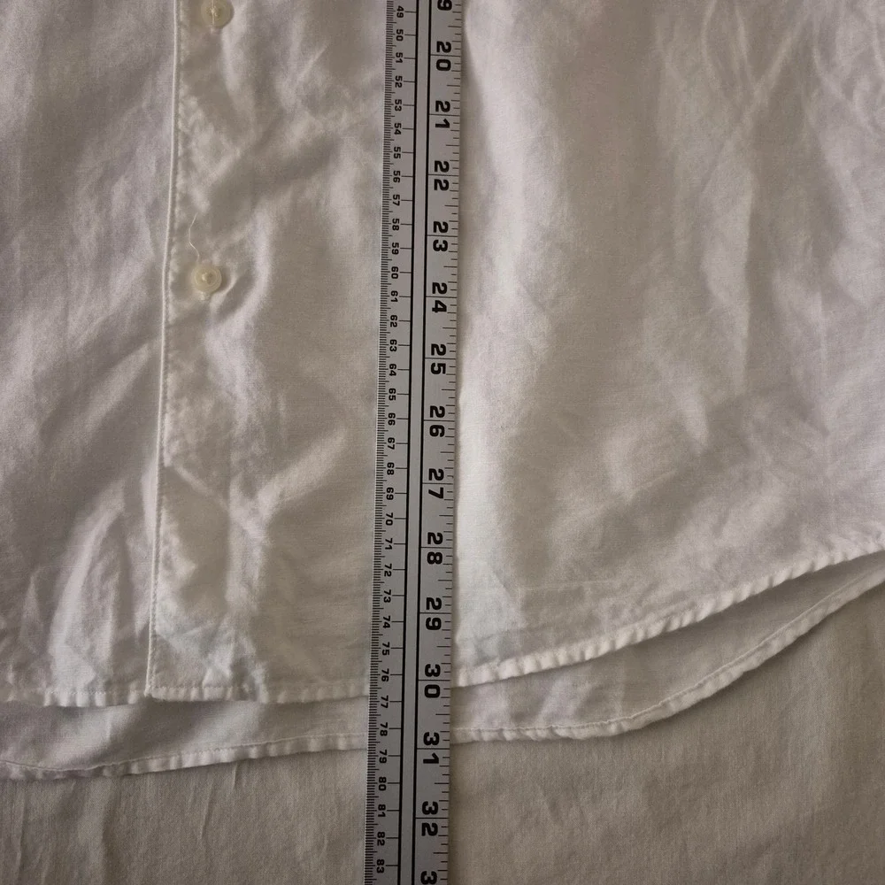 Uniqlo Mens White Cotton Linen Band Collar Short Sleeve Shirt Size M